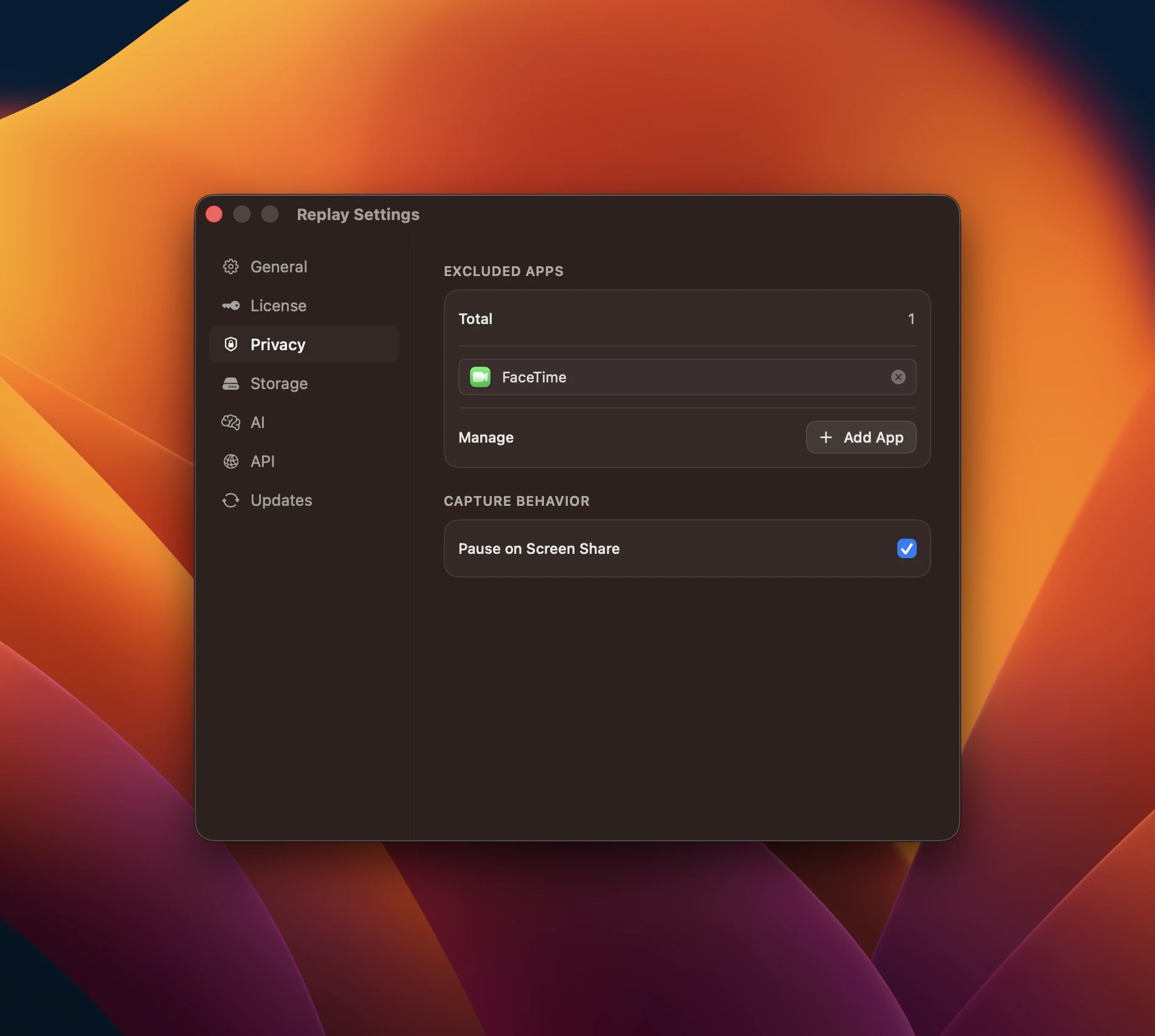 Replay privacy settings